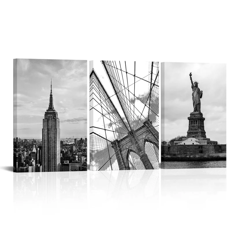 

3 Pieces Poster Wall Decor New York Scenery Print Canvas Art City Buildings Modern Style Pictures Living Room Wall Art