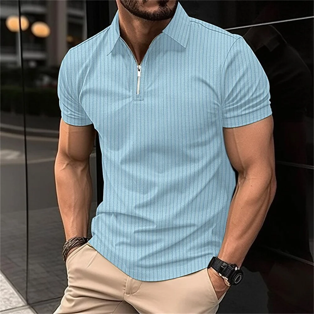 Polo à manches courtes imprimé à rayures pour hommes, t-shirt décontracté, chemise polot, rue à revers, polo de golf, vêtements d\'été, mode