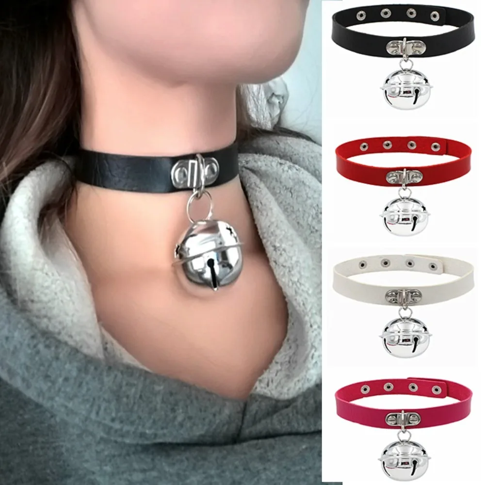 Punk Collar Necklace New Adjustable Leather Neck Chain Bell Clavicular Chain Women