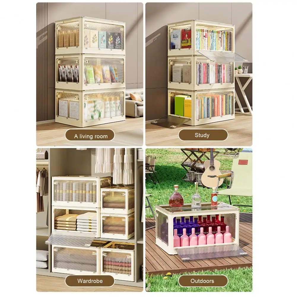 Space-efficient Storage Box Stackable Storage Bins Foldable Storage Box with Transparent Baffle Capacity Portable Closet