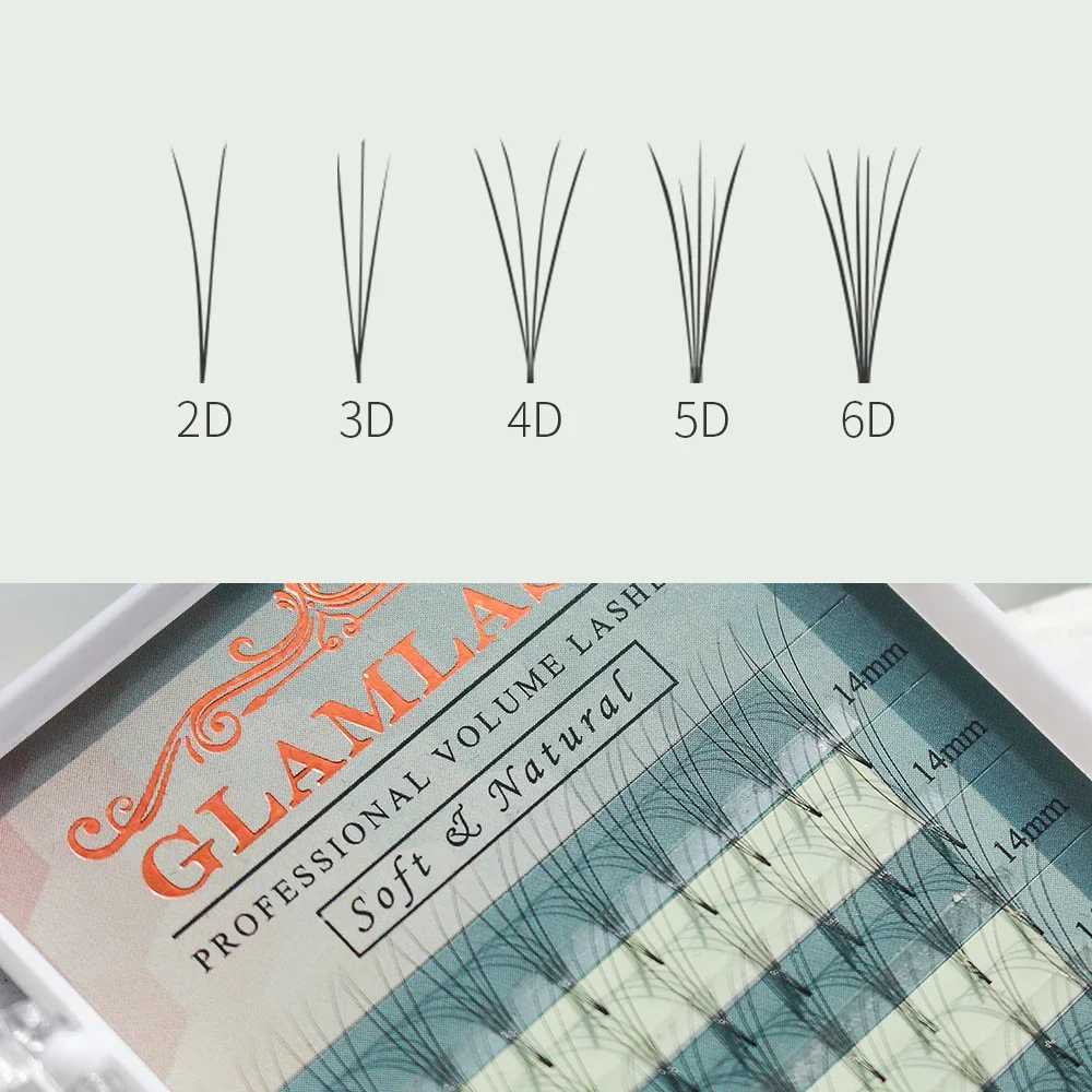 GLAMLASH 2D 3D 4D 5D 6D Russian Volume Mink Eyelash Extension Premade Fan Synthetic Hair False Lashes Extension Premium Cilios