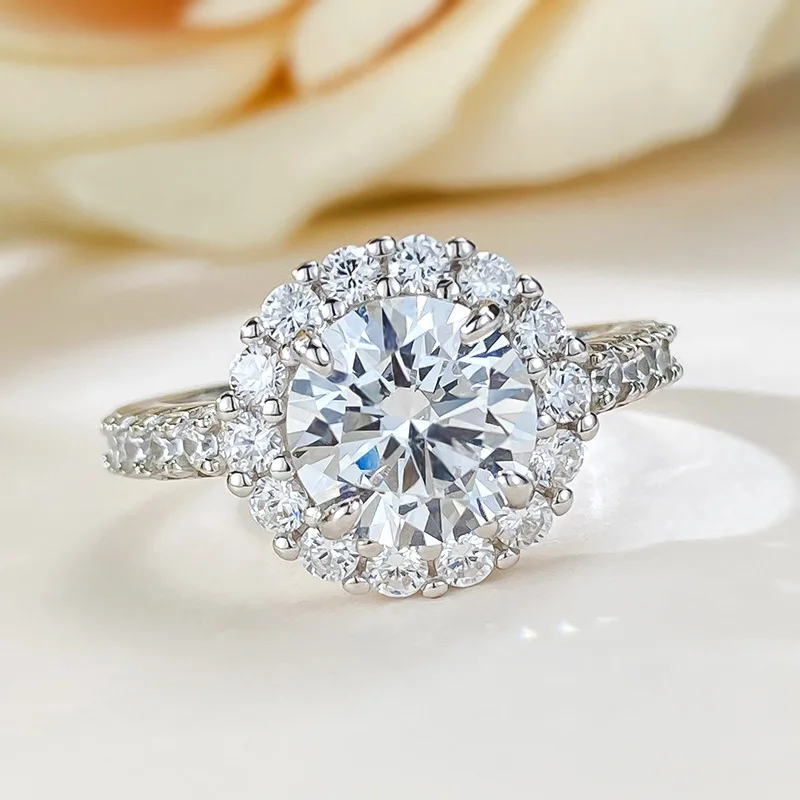 Xiaoyan's new 100% S925 silver diamond ring, 8mm white diamond wedding ring, women's anniversary commemorative gift
