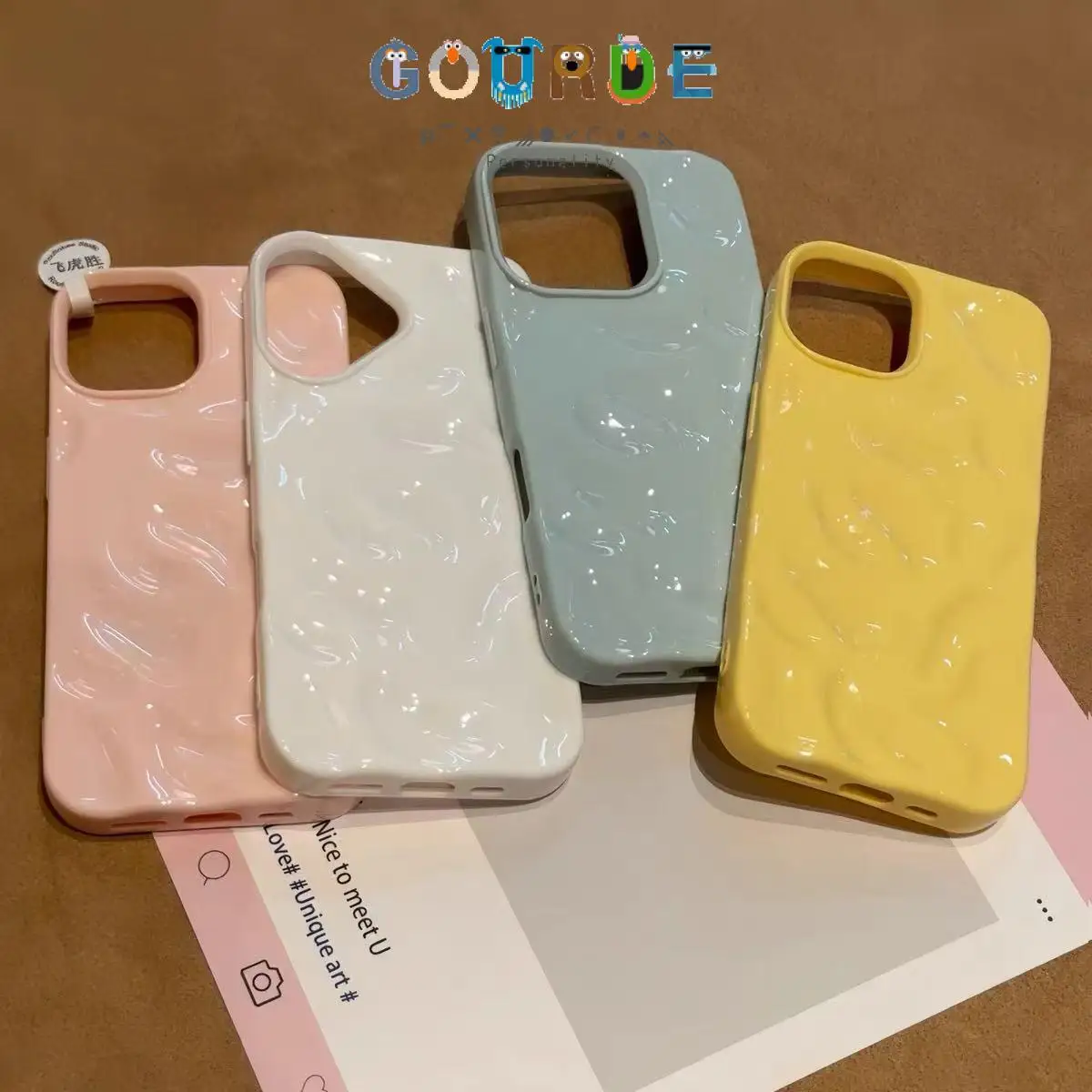 

Gourde Fashion Candy Color Water Ripple Protection Phone Case for Iphone 16 15 14 12 13 11 Pro Max