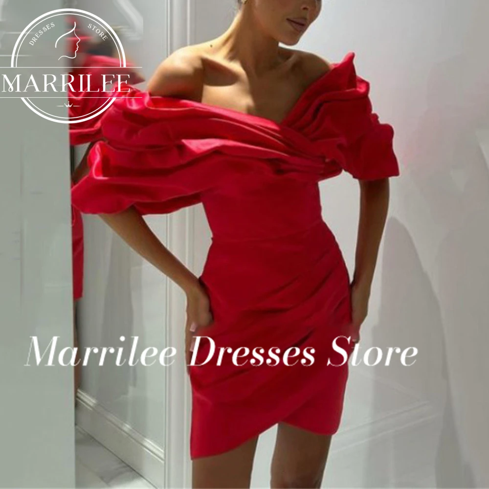 Marrilee Customized  Charming Mini Off The Shoulder Stain Wedding Dress Mermaid Above Knee Sleeveless Short Sexy Prom Party Gown