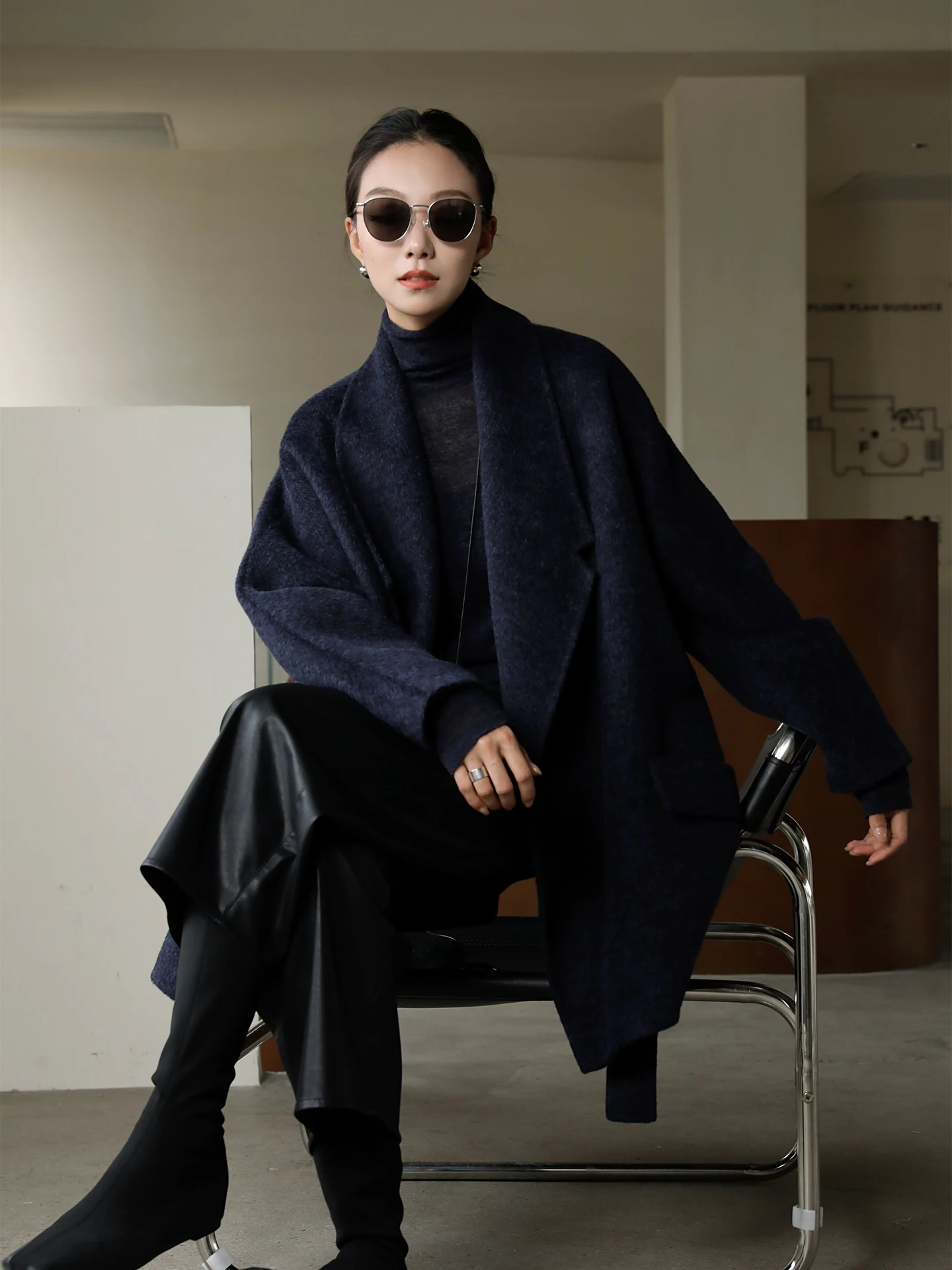 

Ting Women's Woolen Coat in with Belted Waist Slimming Long Design Autumn Winter New Sle Commute Sle Double Breasted