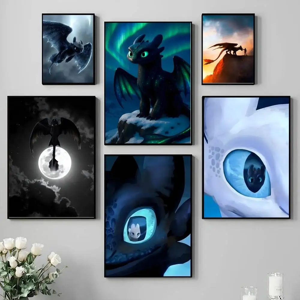 Movie Anime T-Train Your D-Dragon Manga Poster Self-adhesive Art Waterproof Paper Sticker Coffee House Bar Room Wall Decor