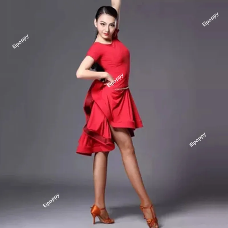 2024 Latin Dance Dresses for Women Fashion Short Long Sleeve Latin Dance Skirt 2 Colors Spandex Ballroom Samba Tango Costume