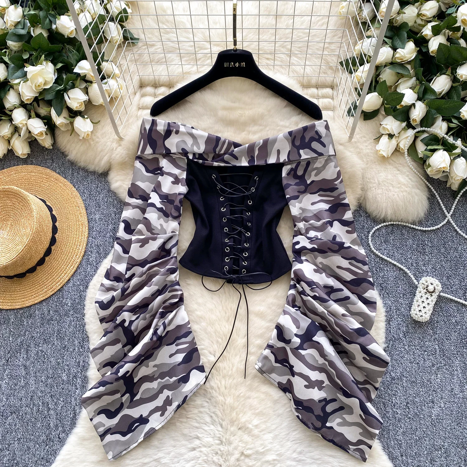 Camicetta vintage slash neck Draw String manica lunga Slim Elegante Moda Donna hotsweet Camicia abbigliamento donna