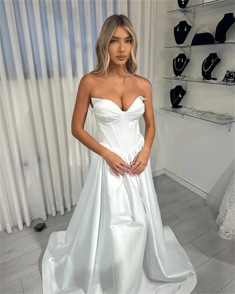 Customized Classical SweetheartWedding Dresses Long A Line Satin Bridal Gowns Vestidos Grande Taille Sleeveless Robes De Mariée
