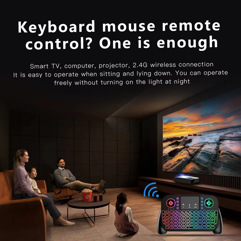 V8 2,4G Mini teclado inalámbrico 7 colores retroiluminado inglés Bluetooth Air Mouse Control remoto panel táctil para Android TV Box PC