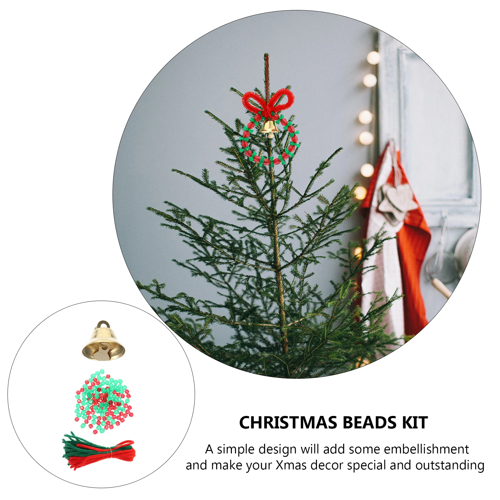 

1Set Christmas Beads Kit Plastic Bells Twisted Rods Tri Beads DIY Crafts Making Xmas Beaded Materials Holiday Decoration