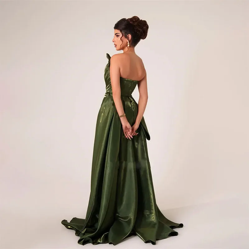 Elegant Straight Evening Dresses with Detachable Train Sweetheart Ankle Length Birthday Party Dress Beaded Green Formal Gown