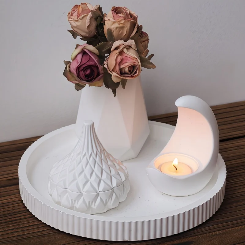 DIY Striped Circular Cut Vase Moon Candle Water Droplet Shaped Storage Box Ornament Resin Silicone Mold Handicrafts Decoration