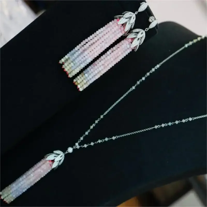 RUIF 2024 Handmade Aquamarine And MorganiteS925 Silver Tassel Earrings Fashion Jewelry Women