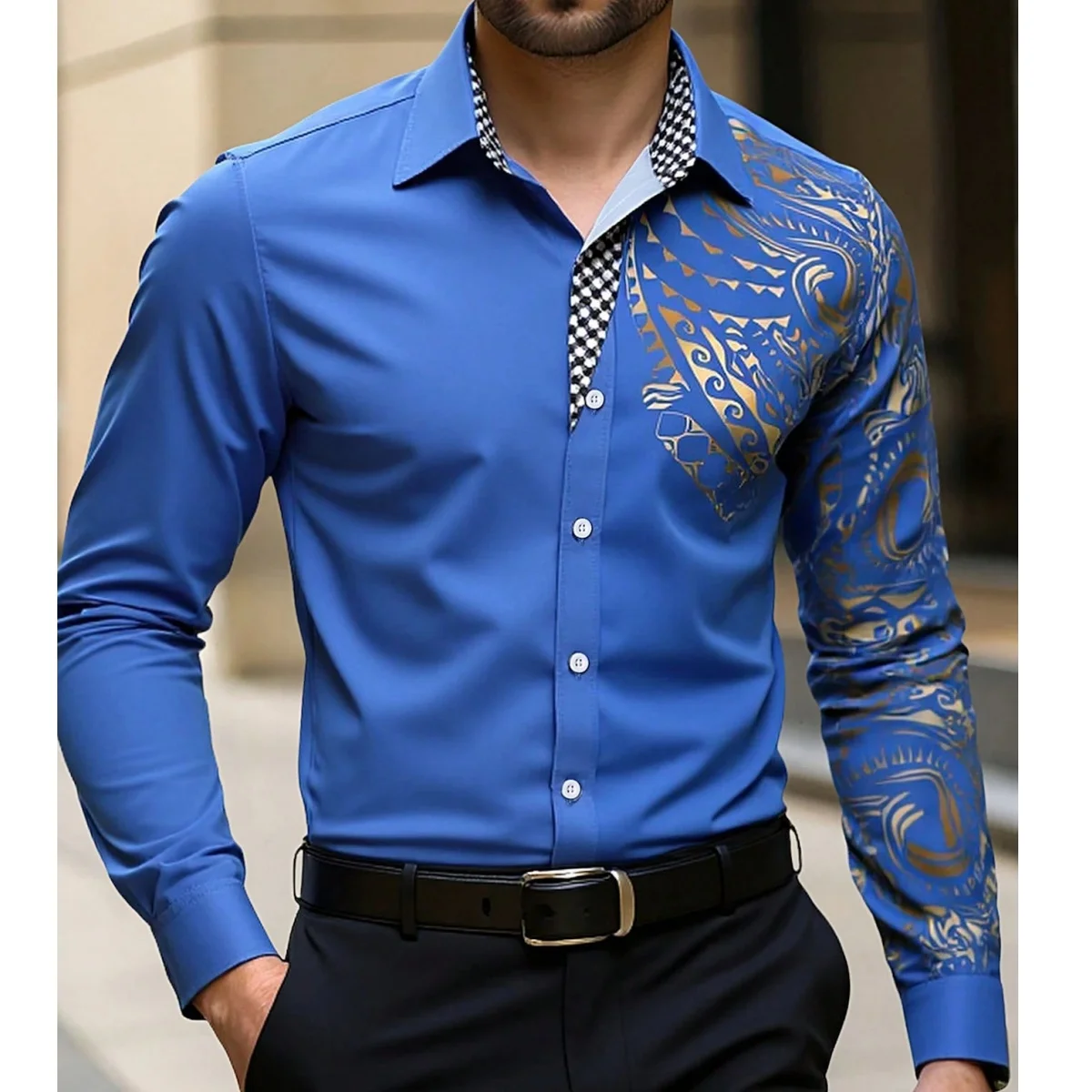 أزياء الرجال الرجعية نمط واحدة الصدر قميص 3D طباعة البوليستر أعلى الخريف عارضة تنفس قمصان طويلة الأكمام رجل الملابس