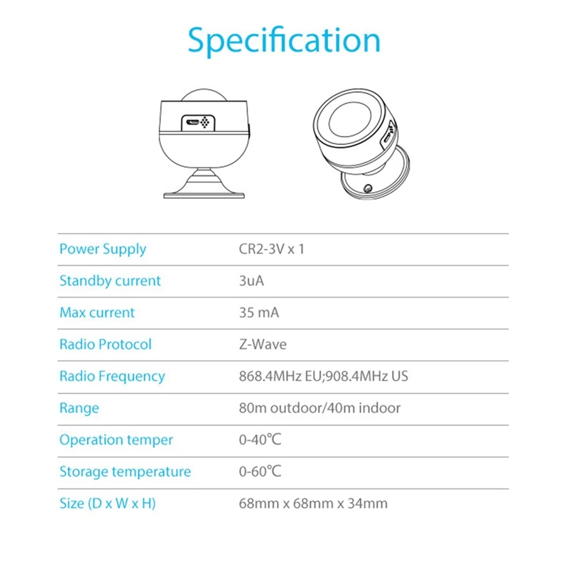 FULL-Z Wave Plus 700Series PIR Motion Detector With Temperature Humidity Light Sensor Work With Smartthing,Vera