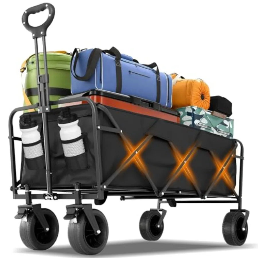 

Складная тележка-вагончик 49 Extra Long с колесами, усиленная, грузоподъемность 440 фунтов, портативная, черная, для пляжа, сада, кемпинга