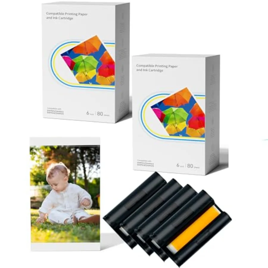

Compatible with Liene Amber M100/M200/M110/M210 4 x 6" Photo Printer Sheets Photo Paper and 4 Ink Cartridges Refill Only for DH