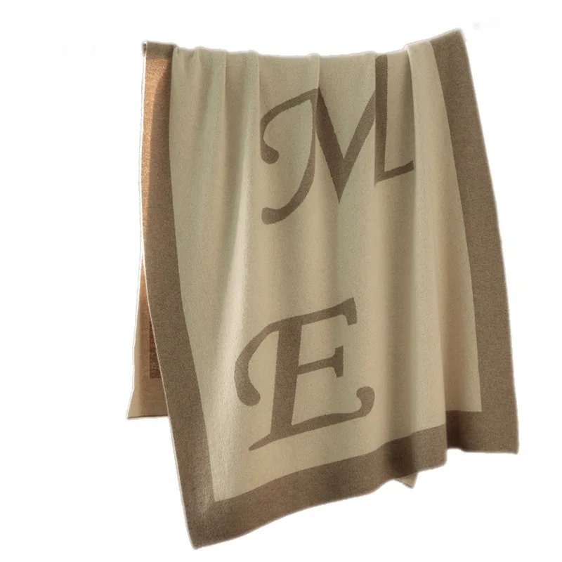 Four Seasons Multifunctional Sofa Blanket Travel Nap Air Conditioning Blanket Alphabet Jacquard Thick Blanket
