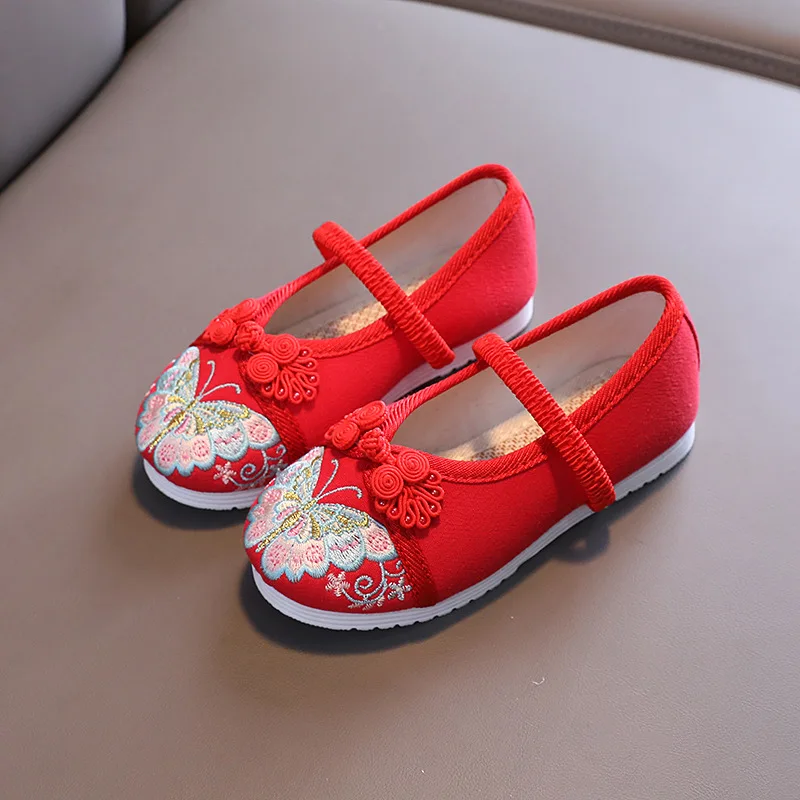 2026 Fashion Girl Chinese Style Shoes Cute Toddler Traditional Kids Embroidered Cloth Shoes for Perform Children's Hanfu Shoes