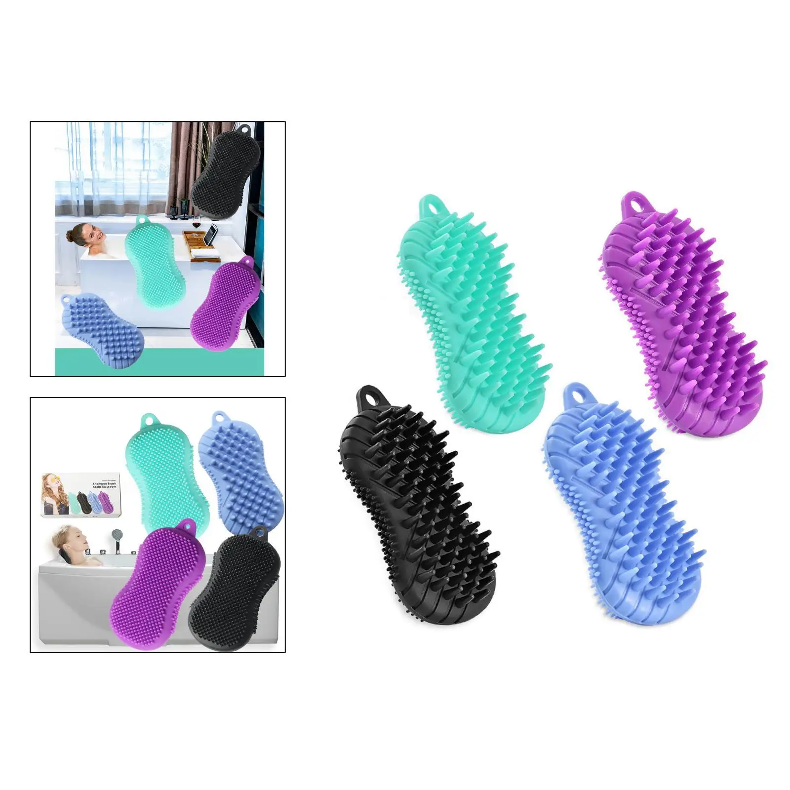 Silicone Body Scrubber Bath Brush, Four Sided Shower Loofah, for Kid Women Men