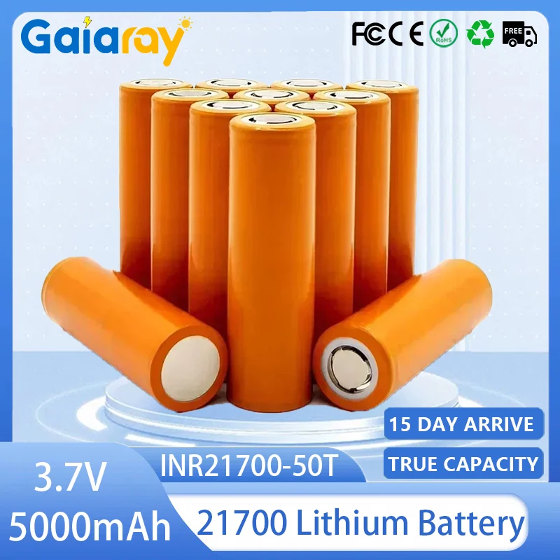 3.7V 5000mAh Rechargeable Battery INR21700-50T High Discharge Large Capacity 21700 Lithium Battery for Power Tools Flashlights
