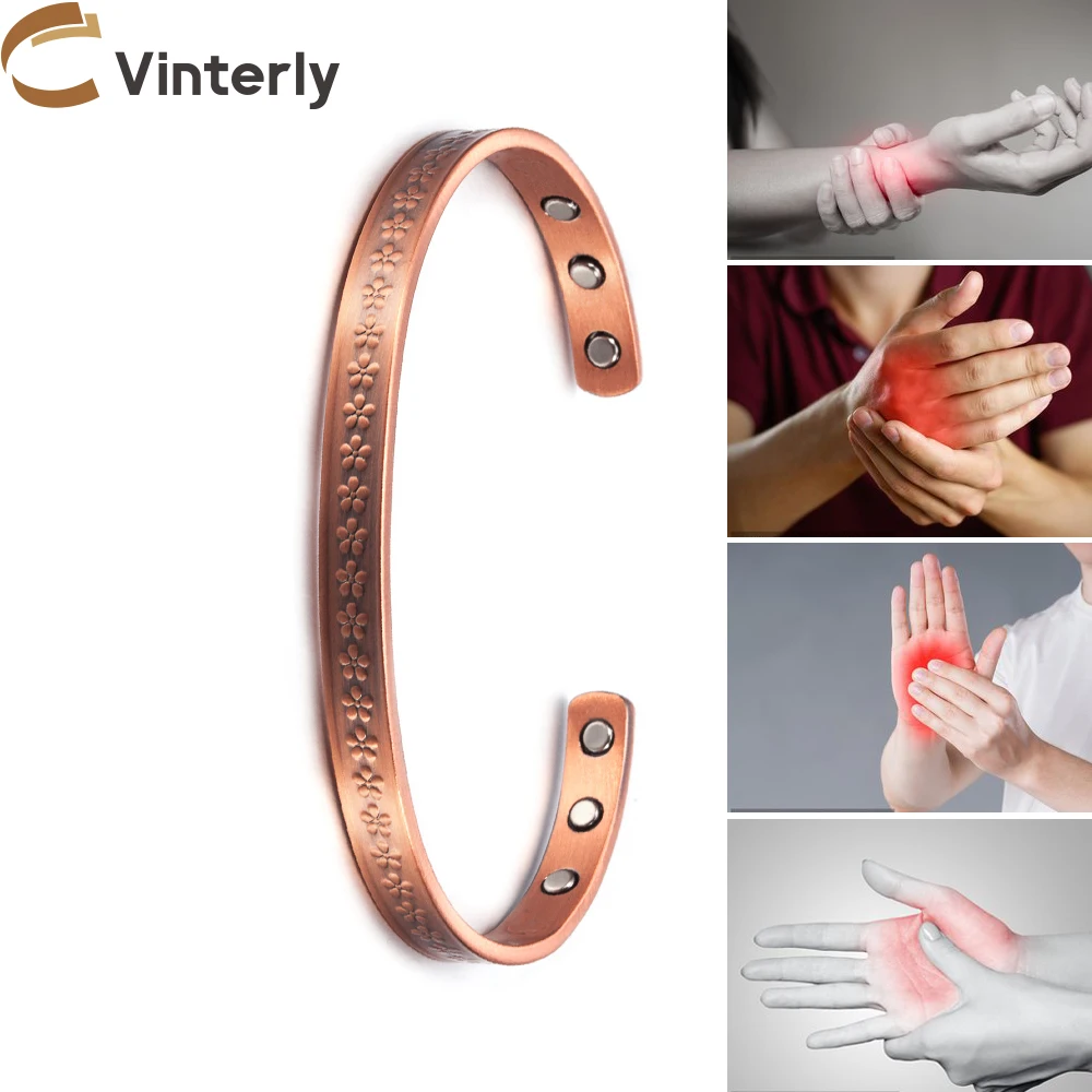 Pure Copper Magnetic Bracelet Arthritis Energy Flower Magnetic Bracelet Benefits Adjustable Cuff  Copper Bracelets for Women