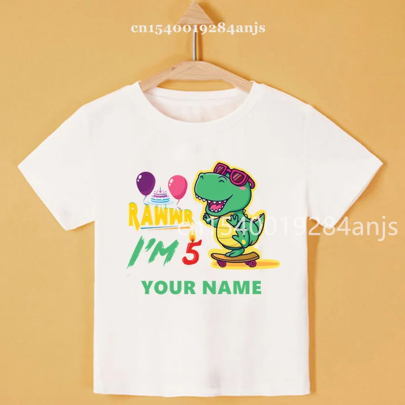 Baby Kids Number Birthday T Shirt Kids Dinosaur Gift T Shirt Buyer can choose custom name and number