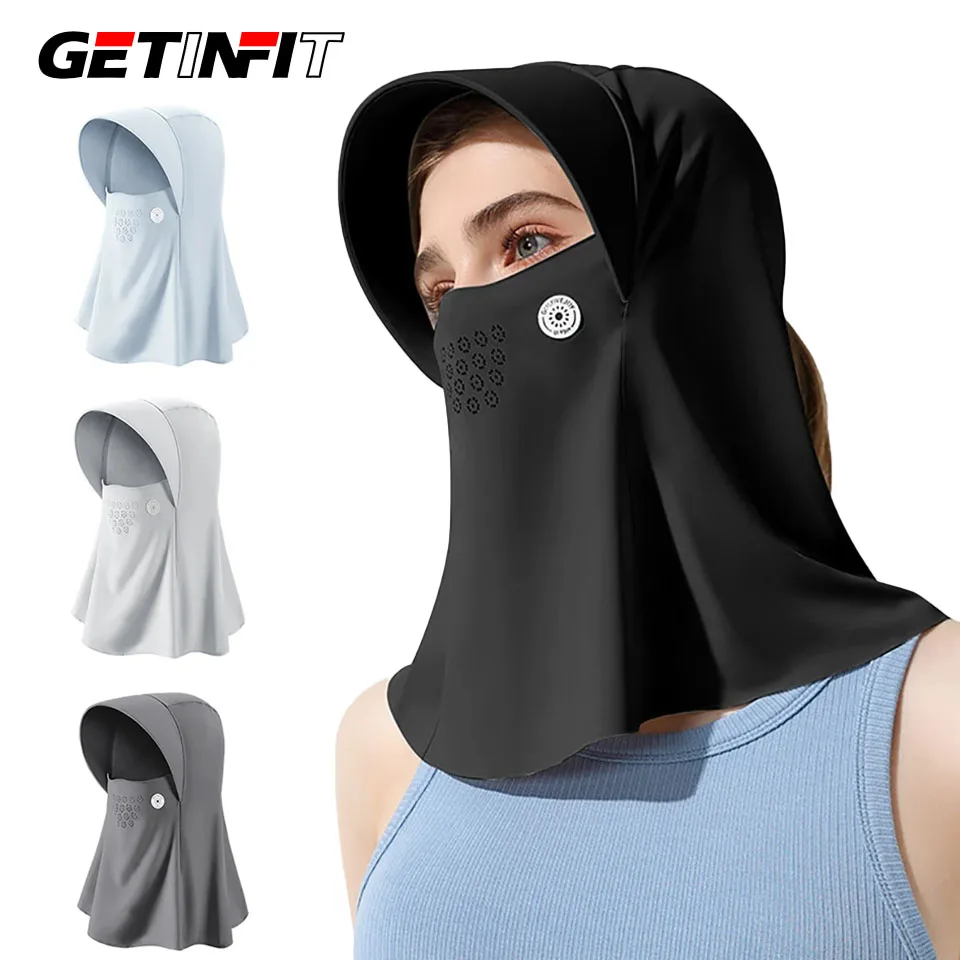 

GETINFIT UPF50+ Hooded Face Cover Outdoor Sun Protection Breathable Ice Silk Openable Hair Hole Neck Guard 3D Brim Men Women