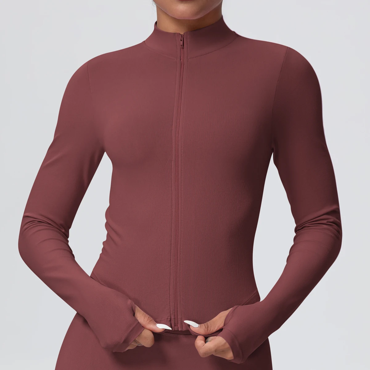 Jackets for Women Yoga Zipper Long Sleeves Fitness Top Quick Drying Seamless Gym Running Workout Top Thumbhole Design