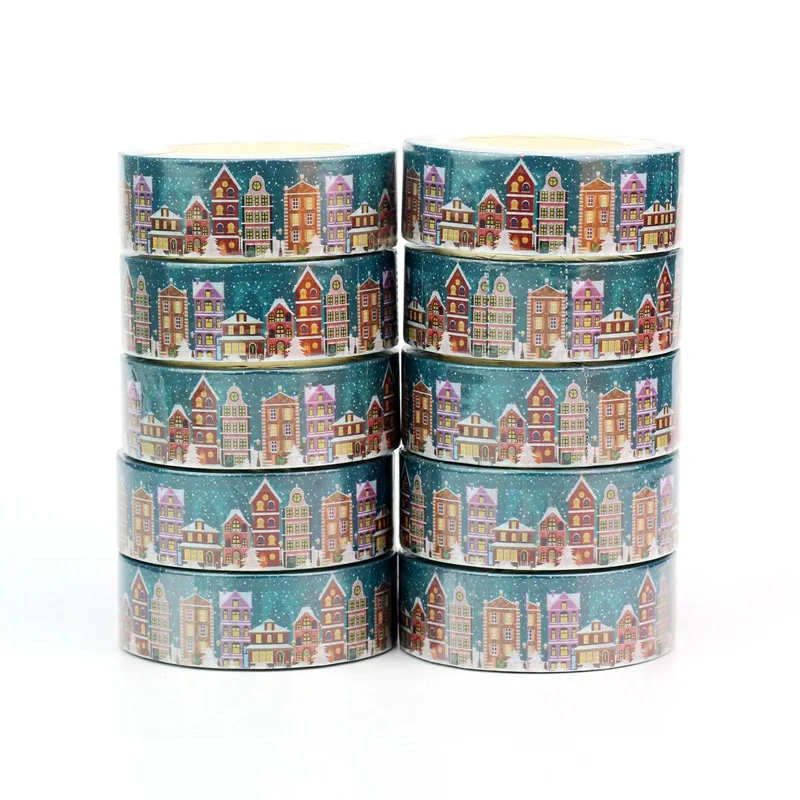 NEW Bulk 10PCS./Lot Decorative Christmas Snow House Washi Tapes for Journal Gift Wrap Adhesive Masking Tape Cute Papeleria