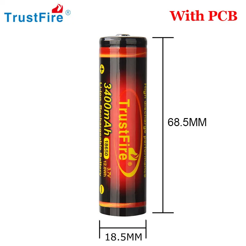 TrustFire 18650 3400Mah Lithium Battery 3.7V Rechargeable Li Ion Cells For Toy Bicycle Light Headlight Flashlight PCB/NO PCB