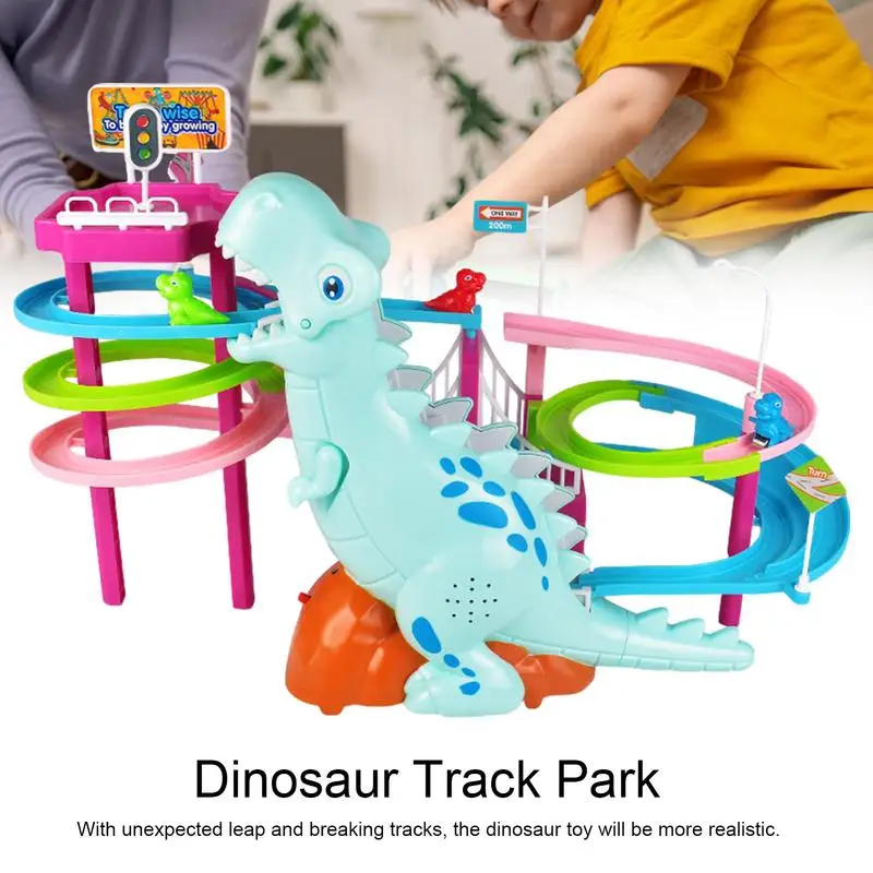 Dinosaur Track Park Dinosaur Climbing Stairs Educational Toy Dinosaur Paradise Suit Pig Toys Electric Assembly With Music