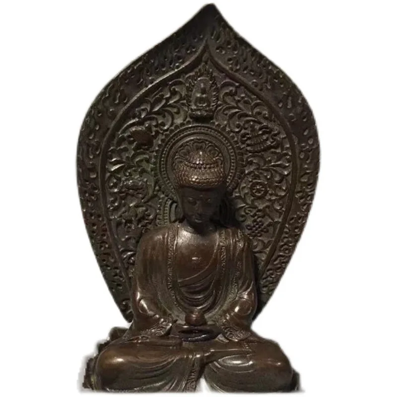 Old Chinese Buddhism Bronze Backlit Buddha Statue Shakyamuni Buddha Statue Ornaments