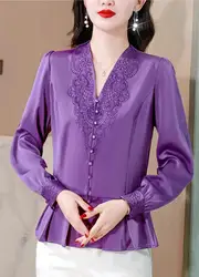 Womens Chinese style embroidered shirt long sleeved top V-neck shirt slim top