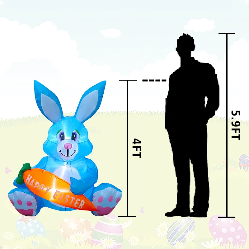 120cm Easter Inflatable Bunny with LED Light Cute Easter Eggs Rabbit Inflatable Toys for Home Garden Outdoor Decor Easter Party