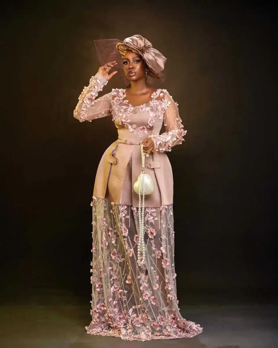 セレブ女性マーメイドイブニングドレス 3D 花アップリケウエディングドレスレディースパーティードレスカスタマイズ