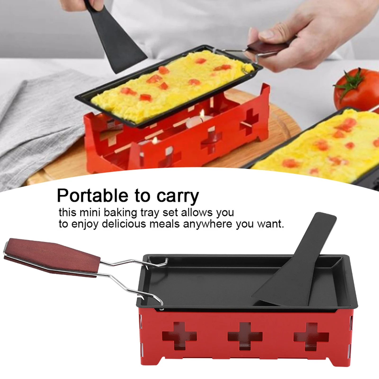 Juego de Raclette de queso, portátil, sin palo, Raclette de queso, bandeja para hornear, juego de estufa, herramienta para asar la cocina del hogar