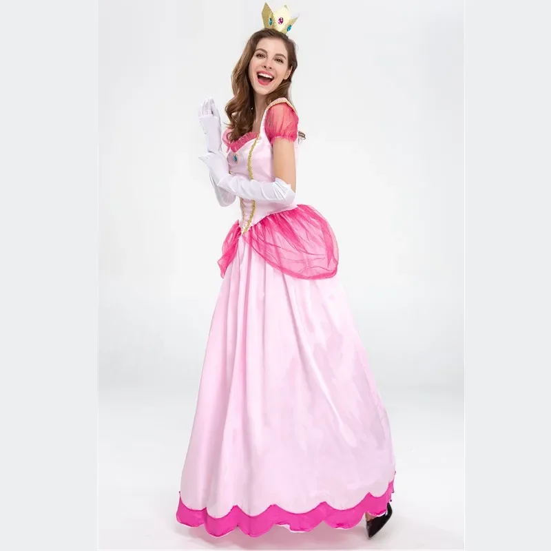 Halloween Feest Perzik Prinses Aurora Cosplay Kostuum Super Bros Spel Roze Zoete Koningin Verkleedkleding