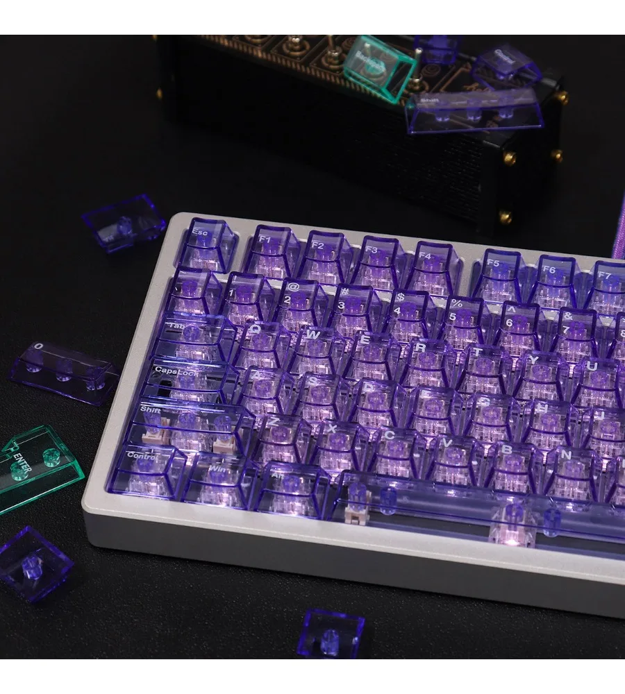 Crystal purple keycap PC material pad printing 156 keys Original factory height Suitable for ATK/Wooting and other mechanical