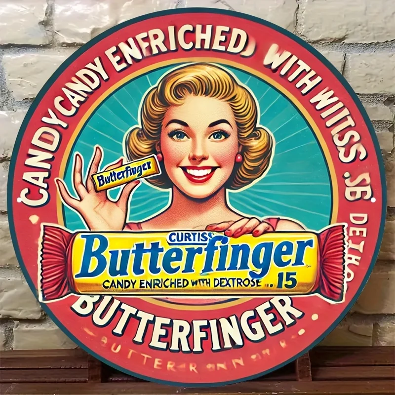 Letrero de Madera 2D Plano Vintage con Diseño de Caramelo Butterfinger, Arte de Pared Metálico, Decoración Retro Americana, Placa Estética para Bar de Dulces