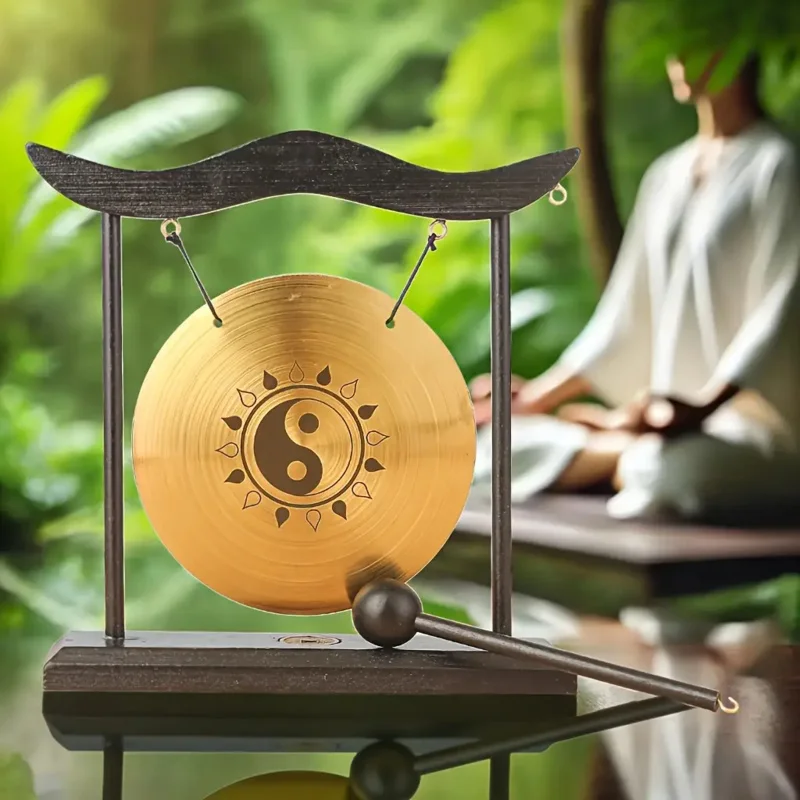 Brass Zen Meditation Gong w/ Yin-Yang Design - Soothing Percussion for Yoga/Sound Relaxation, Home/Office Decor