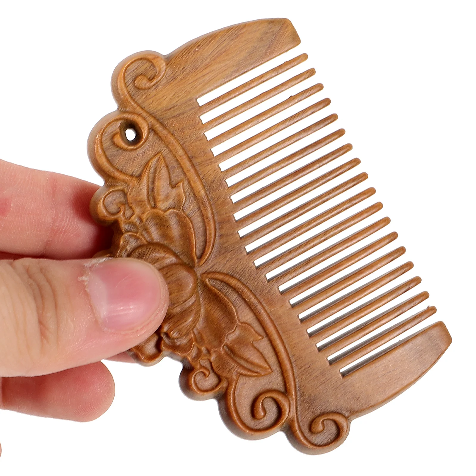 

Wooden Solid Relief Carving Mini Portable Durable Non-Static Hair For Women Men Massage Scalp Household Gift Mini Size Wood Hair