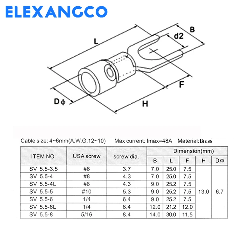 SV5.5-4 5 6 8 Cord End terminal Fork U terminal Connector Voltage terminal 12-10 AWG 4-6mm wire and cable