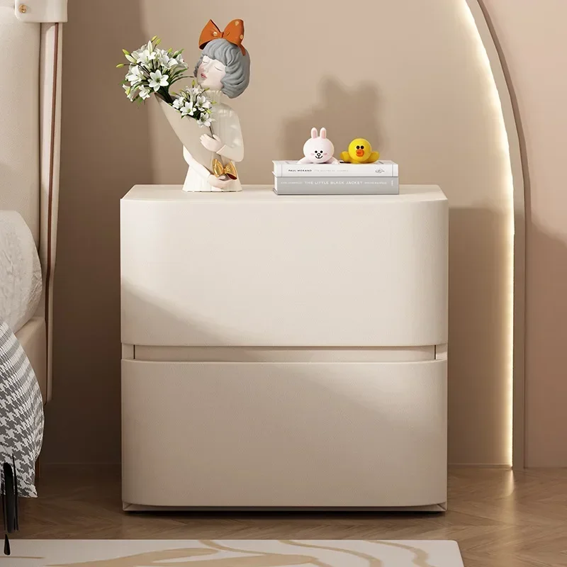 Cream Quiet Wind Solid Wood Small Bedside Table Bedroom Microfiber Leather Floor Cabinet Light Luxury Storagesturdy and durable