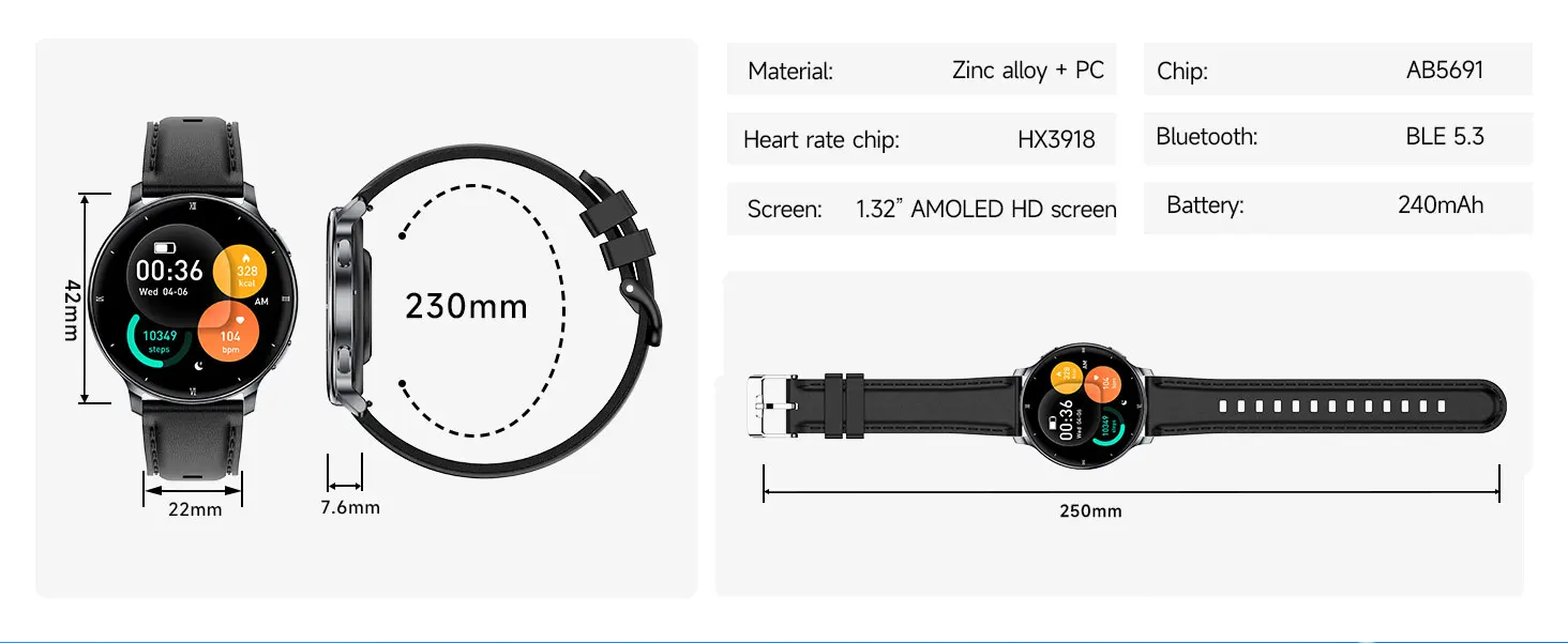 2026 Neue Ultradünne Langlebige Damen-Smartwatch 1,32" Amoled-Bildschirm Sport Gesundheit Fitness LED-Taschenlampe Bluetooth-Anruf Smartwatch – Detail 22