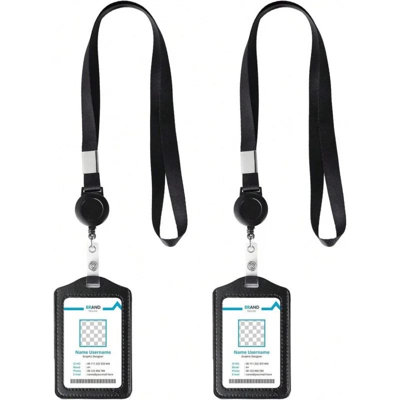Lanyards For Id Badges Black Lanyards For Cruise Ship Cards Lanyard With Leather Id Holder (2Pcs)