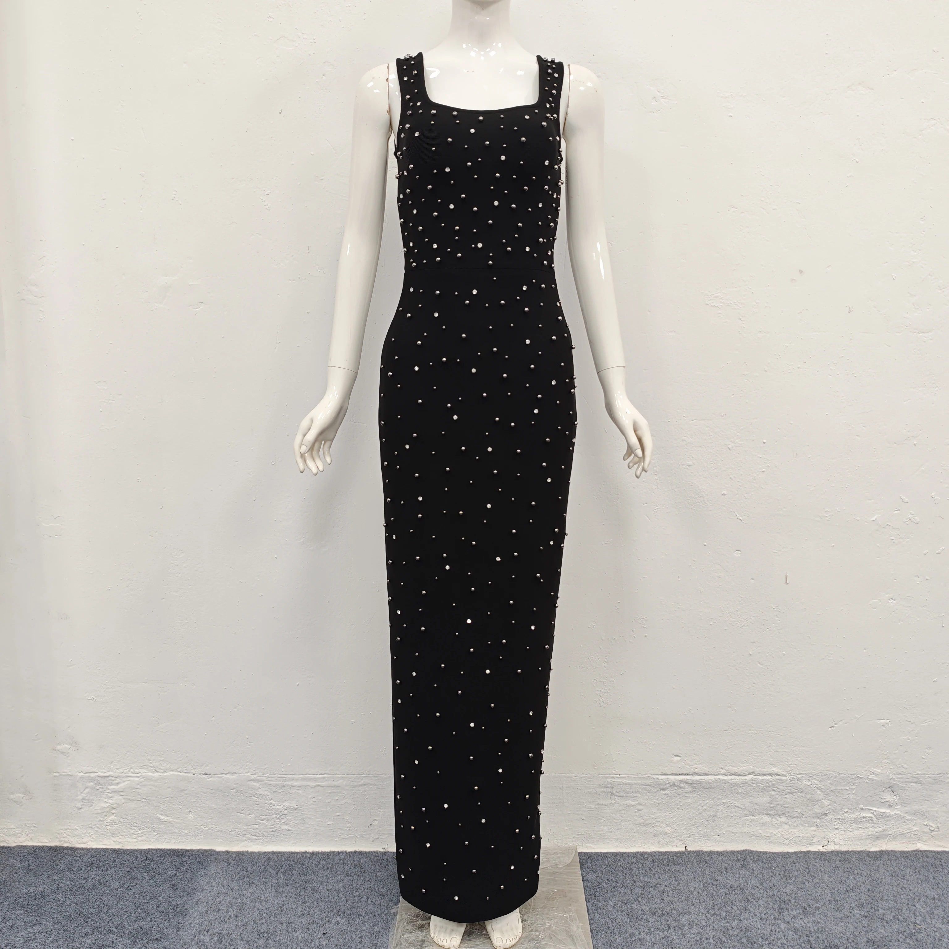 

Женское черное платье без рукавов с жемчужной вышивкой и пайетками, облегающее, длинное, для празднования дня рождения, элегантное вечернее платье для вечеринок