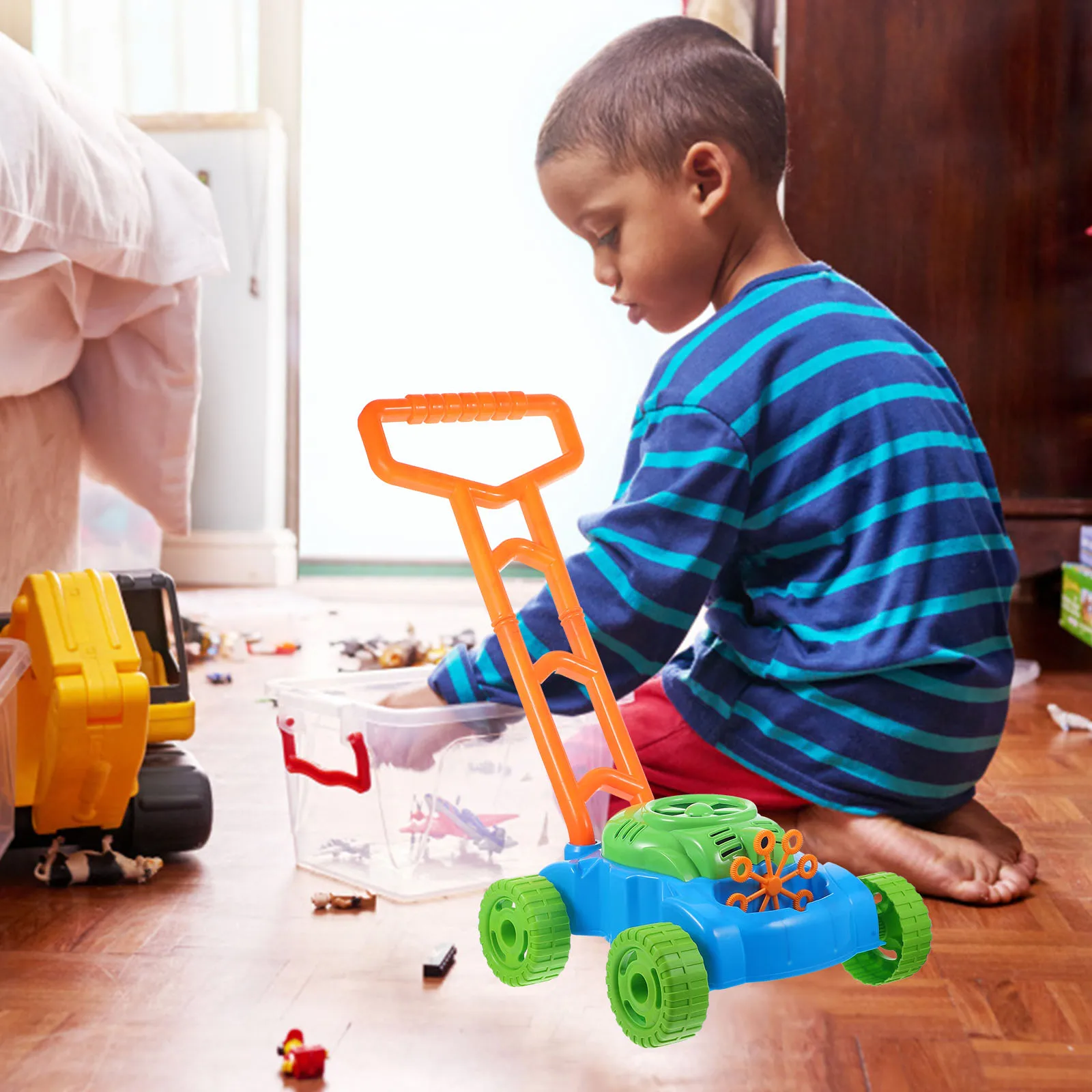 Bubble Mower For Toddlers Kids Automatic Bubble Machine Outdoor Push Lawn Games Play Safe Flexible Handle Bright Color