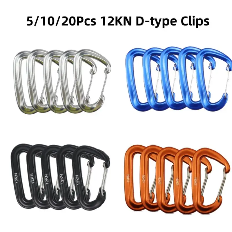 5/10/20Pcs Carabiner Clip Aluminum Alloy Carabiner 12KN D-type Clips For Hammocks Outdoor Camping Climbing Hiking Climbing